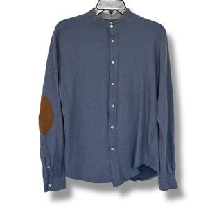 Zara Men’s Long Sleeve Elbow Patch Blue Button Up Regular Fit Med